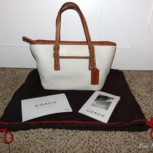Coach Cream Leather Handbag with Brown Handles